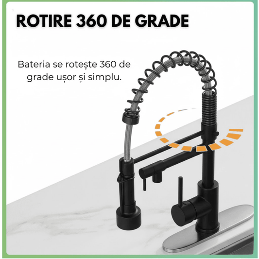 Bateri Sanitara Profesionala cu cartus ceramic, pipa flexibila si rotire