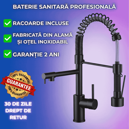 Bateri Sanitara Profesionala cu cartus ceramic, pipa flexibila si rotire