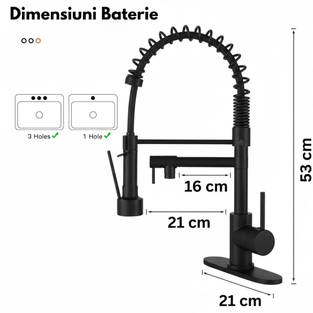 Bateri Sanitara Profesionala cu cartus ceramic, pipa flexibila si rotire