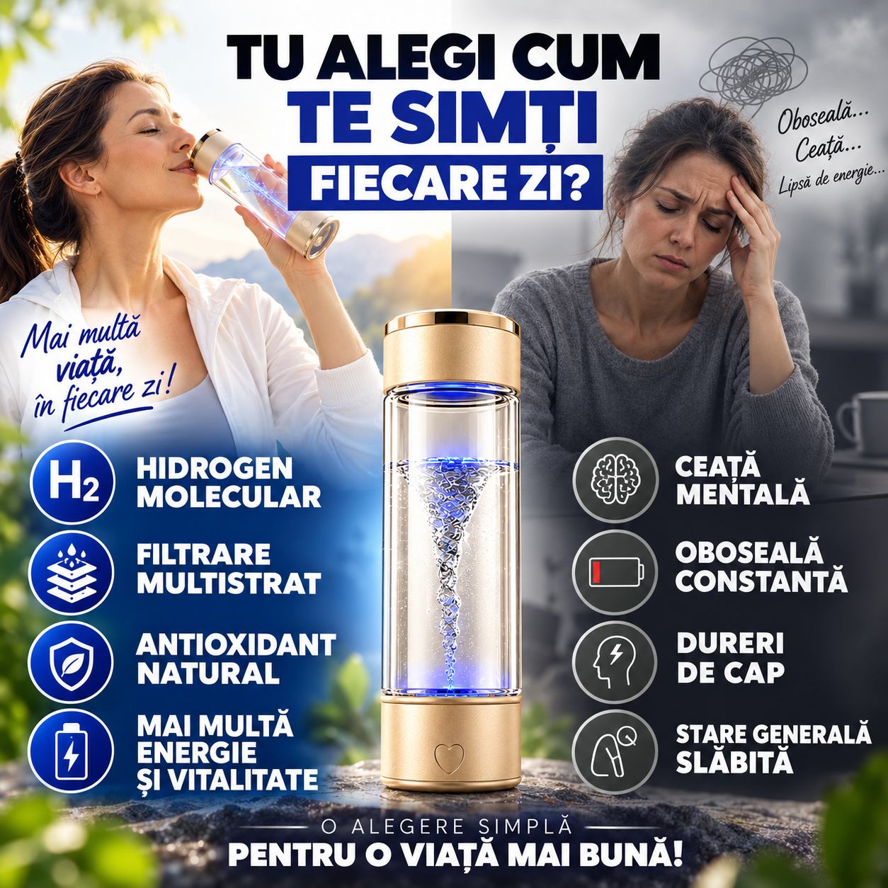 Sticla filtranta de apa hidrogenata